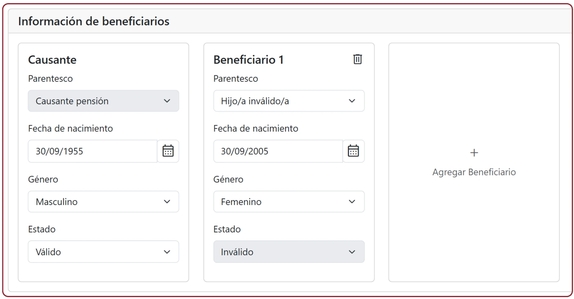 Tarjeta Beneficiarios