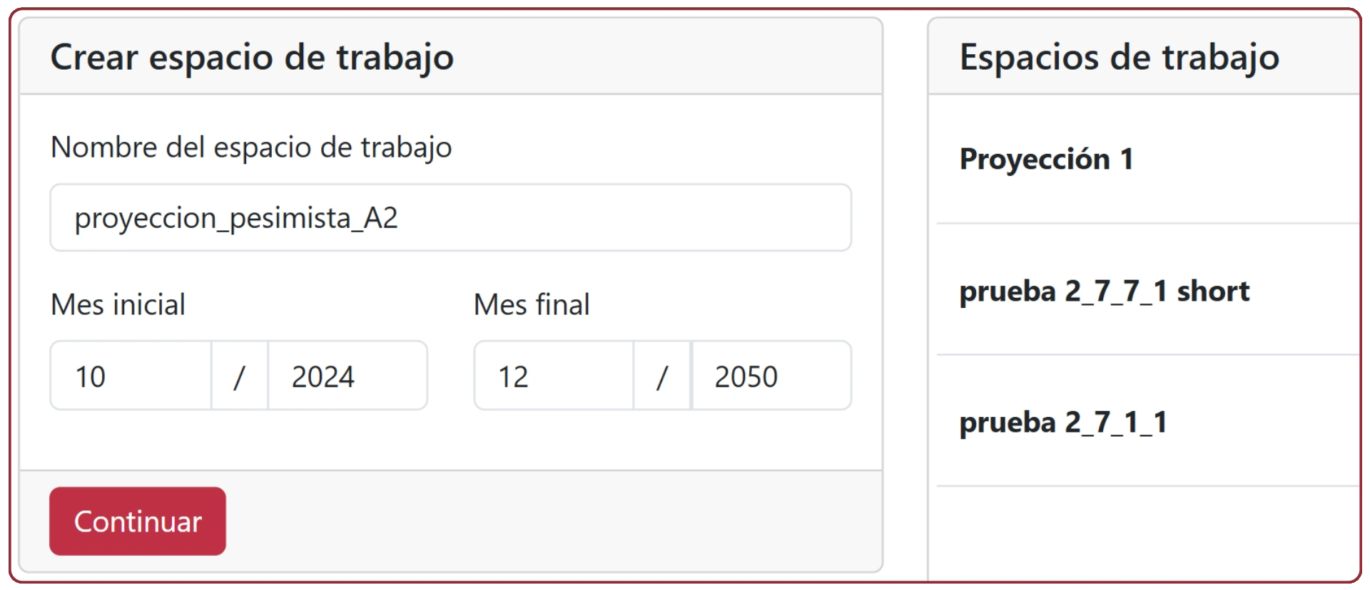 Creación de espacio de trabajo